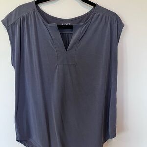 LOFT Gray Relaxed Blouse with V-Neck